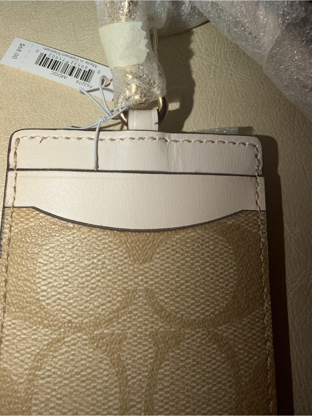 Coach Signature Canvas Light Khaki Cream Card Holder ID Lanyard - Picture 6 of 8